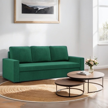 Kanapa 3 osobowa, BLOM, velvet, 220x92x92 cm, butelkowa zieleń