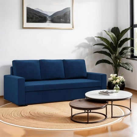 Kanapa 3 osobowa, BLOM, velvet, 220x92x92 cm, granatowy