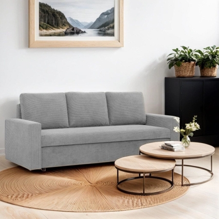 Kanapa 3 osobowa, BLOM, sztruks, 220x92x92 cm, jasny szary