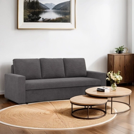 Kanapa 3 osobowa, BLOM, sztruks, 220x92x92 cm, ciemny szary