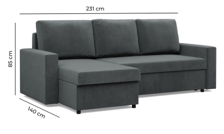 Narożnik uniwersalny, BLOM, Mikrofaza, 231x140x85 cm, szary