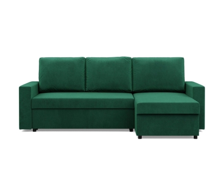 Narożnik do salonu, BLOM, velvet, 231x140x92 cm, butelkowa zieleń