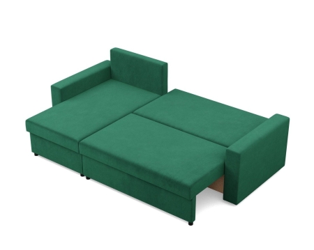 Narożnik do salonu, BLOM, velvet, 231x140x92 cm, butelkowa zieleń