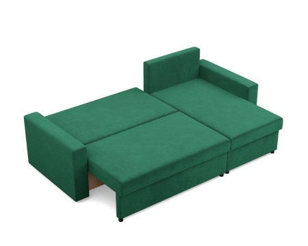 Narożnik do salonu, BLOM, velvet, 231x140x92 cm, butelkowa zieleń