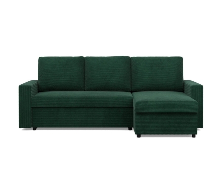Narożnik do salonu, BLOM, sztruks, 231x140x92 cm, butelkowa zieleń