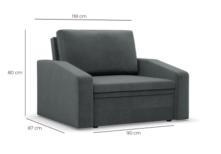 Fotel rozkładany, Punto, sztruks, 118x87x90 cm, jasny szary