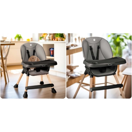 Krzesełko do karmienia, Nukido, Tilo, 68x70x97 cm, szaro, czarne