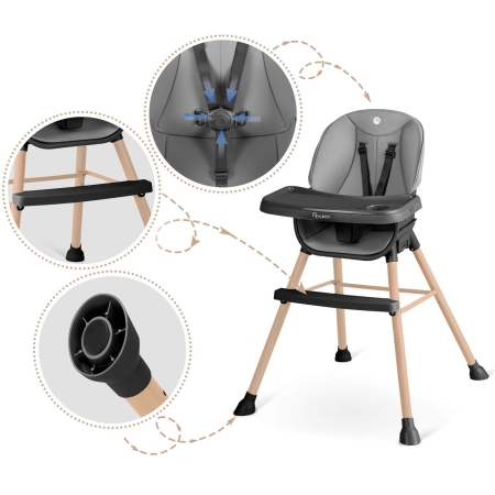 Krzesełko do karmienia, Nukido, Tilo, 68x70x97 cm, szaro, czarne