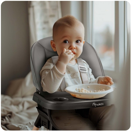 Krzesełko do karmienia, Nukido, Tilo, 68x70x97 cm, szaro, czarne