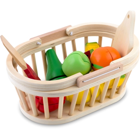 Drewniana zabawka, koszyk z owocami do krojenia, 9 szt, RK-870, Ricokids