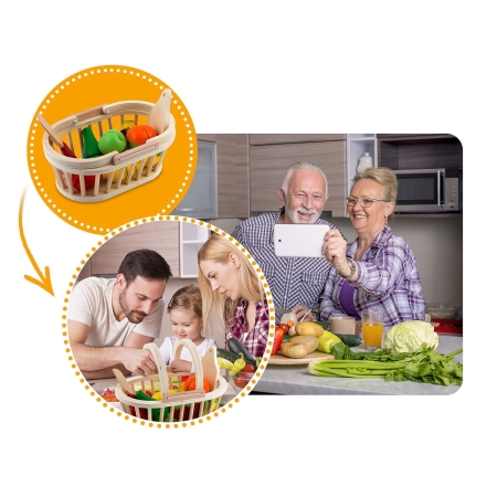 Drewniana zabawka, koszyk z owocami do krojenia, 9 szt, RK-870, Ricokids