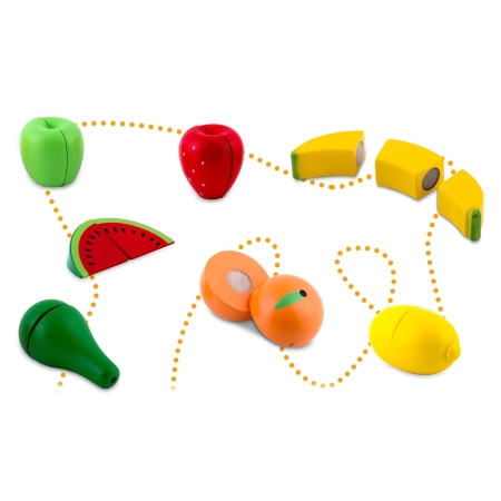 Drewniana zabawka, koszyk z owocami do krojenia, 9 szt, RK-870, Ricokids