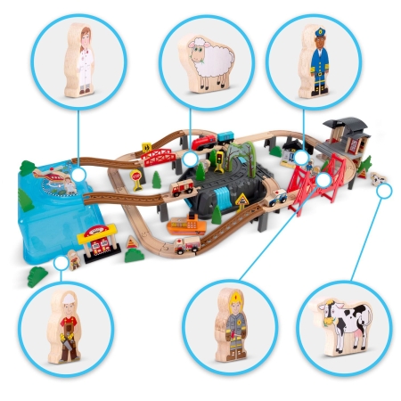 Kolejka drewniana, miasteczko, 100 szt, RK-879, Ricokids