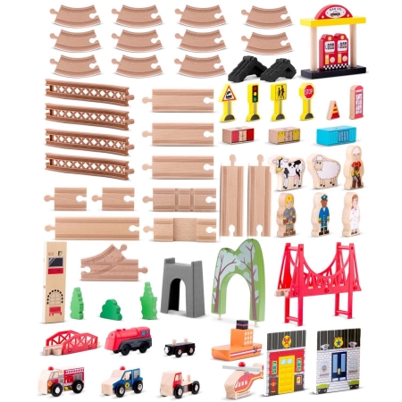 Kolejka drewniana, miasteczko, 100 szt, RK-879, Ricokids