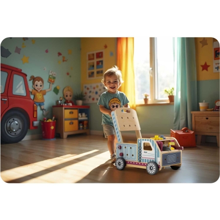 Drewniany chodzik, pchacz z narzędziami, RK-874, Ricokids