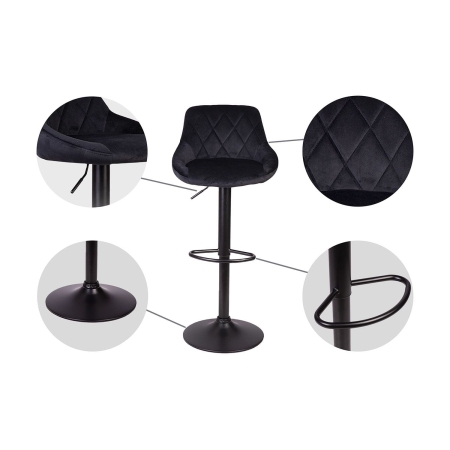 Hoker barowy z oparciem, Nerra, Sofotel, czarny z czarną podstawą