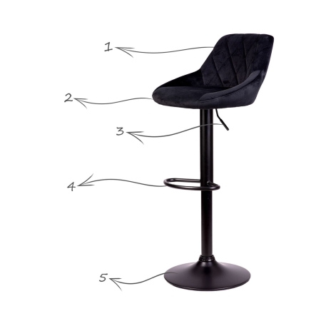 Hoker barowy z oparciem, Nerra, Sofotel, czarny z czarną podstawą