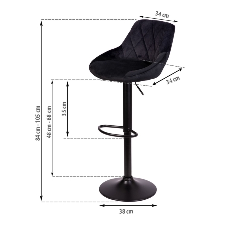 Hoker barowy z oparciem, Nerra, Sofotel, czarny z czarną podstawą