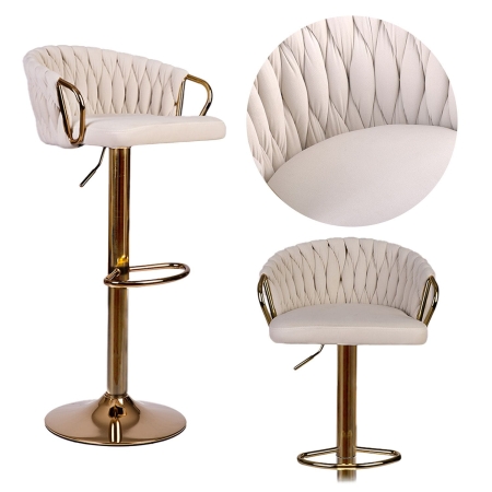 Hoker barowy z oparciem, Elissian, Sofotel, beżowy ze złotą podstawą