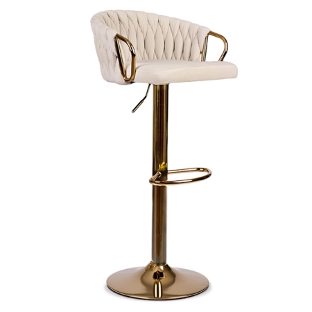 Hoker barowy z oparciem, Elissian, Sofotel, beżowy ze złotą podstawą