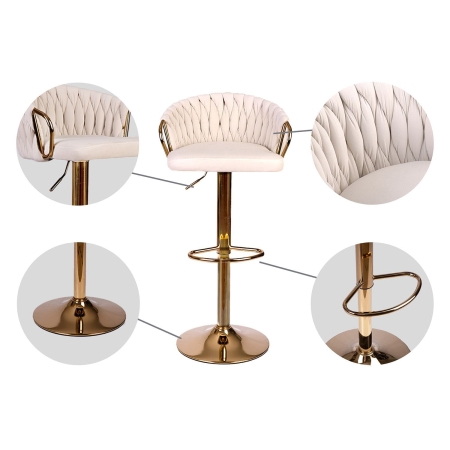 Hoker barowy z oparciem, Elissian, Sofotel, beżowy ze złotą podstawą