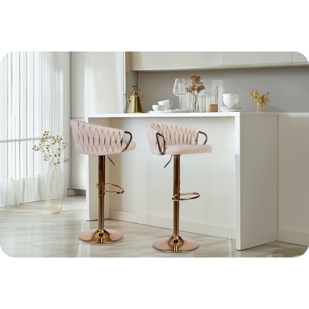 Hoker barowy z oparciem, Elissian, Sofotel, beżowy ze złotą podstawą