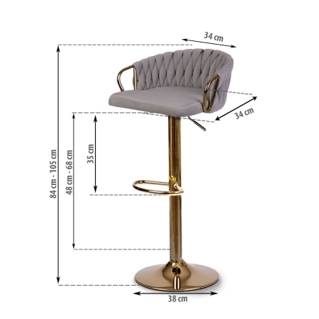 Hoker barowy z oparciem, Elissian, Sofotel szary ze złotą podstawą