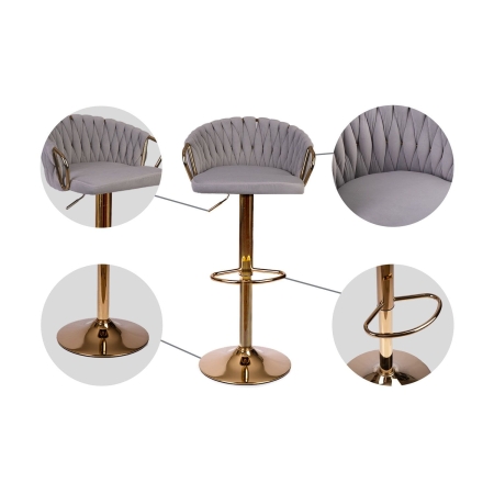 Hoker barowy z oparciem, Elissian, Sofotel szary ze złotą podstawą