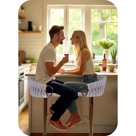 Hoker barowy z oparciem, Elissian, Sofotel szary ze złotą podstawą