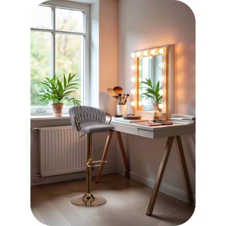 Hoker barowy z oparciem, Elissian, Sofotel szary ze złotą podstawą