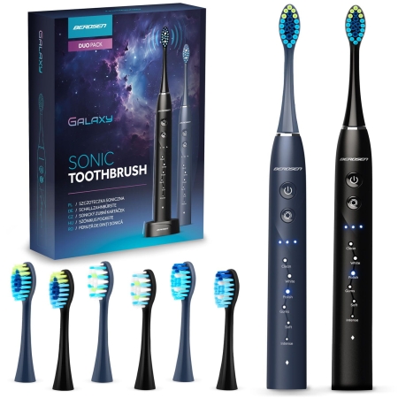 Szczoteczka soniczna do zębów, zestaw 2 szt, Berdsen Galaxy Duo, czarna, granatowa
