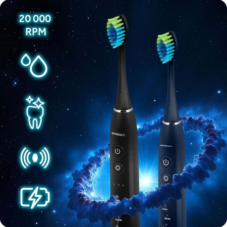 Szczoteczka soniczna do zębów, zestaw 2 szt, Berdsen Galaxy Duo, czarna, granatowa
