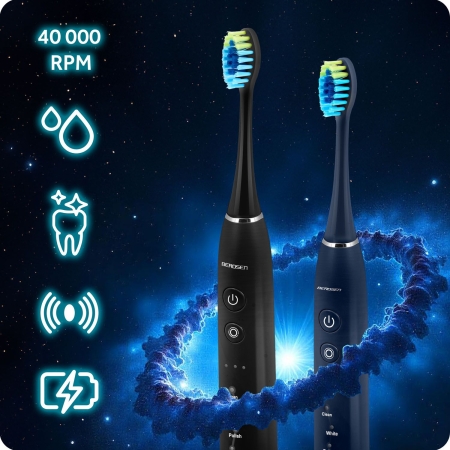 Szczoteczka soniczna do zębów, zestaw 2 szt, Berdsen Galaxy Duo, czarna, granatowa