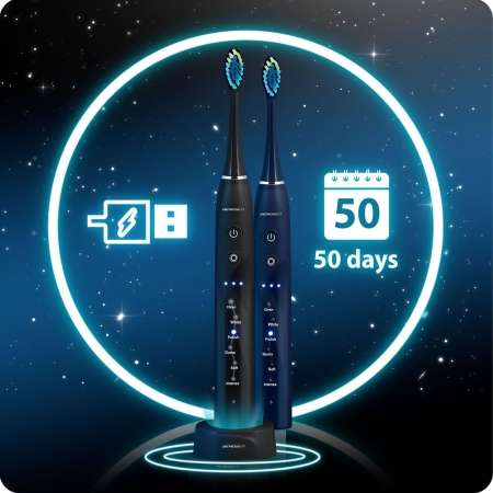 Szczoteczka soniczna do zębów, zestaw 2 szt, Berdsen Galaxy Duo, czarna, granatowa