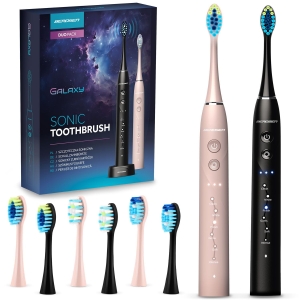Szczoteczka soniczna do zębów, zestaw 2 szt, Berdsen Galaxy Duo, czarna, różowa
