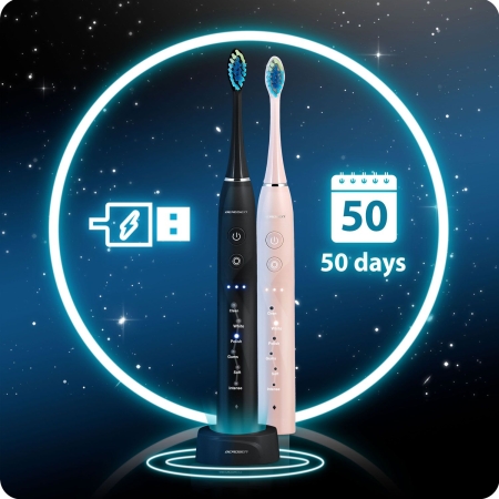 Szczoteczka soniczna do zębów, zestaw 2 szt, Berdsen Galaxy Duo, czarna, różowa