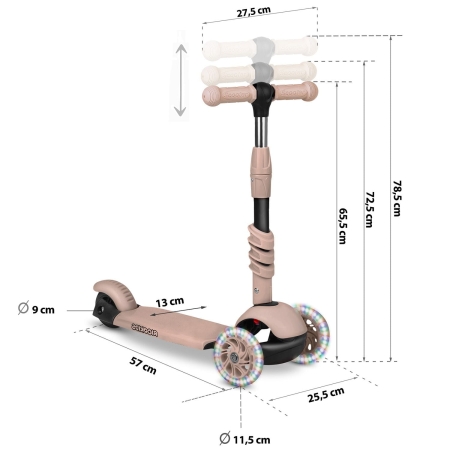 Hulajnoga trójkołowa, 3w1, Todi, 57x26x79 cm, beżowa