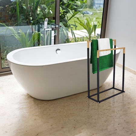 Wieszak na ręczniki, stojak łazienkowy, stojący, 45x22x76 cm, czarny