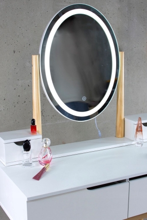Toaletka z lustrem LED, kosmetyczna, VALIA, skandynawska, 80x40x142 cm