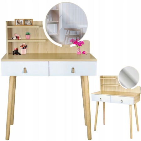 Toaletka kosmetyczna z lustrem, SCANDI, 80x40x122 cm, biała