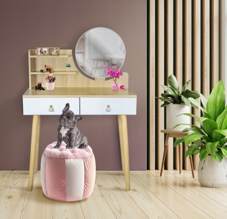 Toaletka kosmetyczna z lustrem, SCANDI, 80x40x122 cm, biała