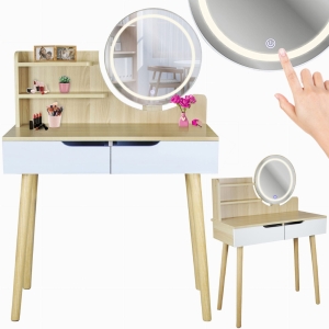 Toaletka z lustrem LED, skandynawska, SCANDI, 80x40x122 cm, jasny buk