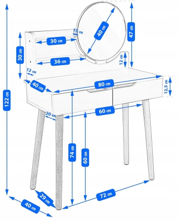 Toaletka z lustrem LED, skandynawska, SCANDI, 80x40x122 cm, jasny buk