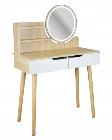 Toaletka z lustrem LED, skandynawska, SCANDI, 80x40x122 cm, jasny buk