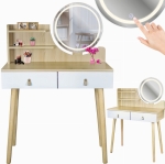 Toaletka z lustrem LED, kosmetyczna, skandynawska, 80x40x122 cm, buk jasny