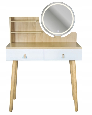 Toaletka z lustrem LED, kosmetyczna, skandynawska, 80x40x122 cm, buk jasny