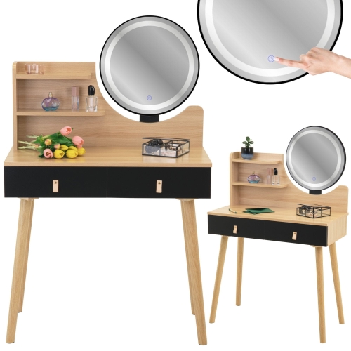 Przejdź do produktu Toaletka z lustrem LED, ALISA, kosmetyczna, skandynawska, 80x40x120 cm