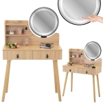 Toaletka kosmetyczna z lustrem LED, skandynawska, 120x40x80 cm, beżowy