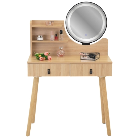 Toaletka kosmetyczna z lustrem LED, skandynawska, 120x40x80 cm, beżowy