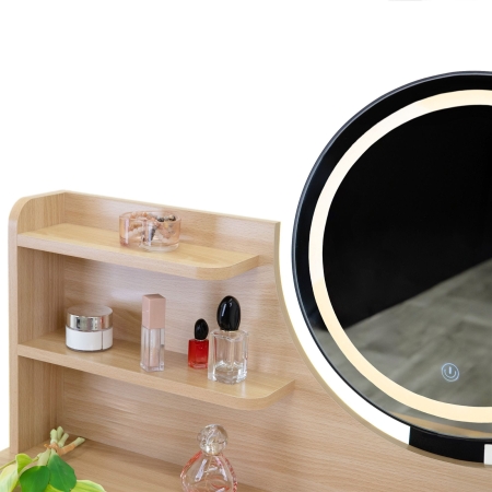 Toaletka kosmetyczna z lustrem LED, skandynawska, 120x40x80 cm, beżowy